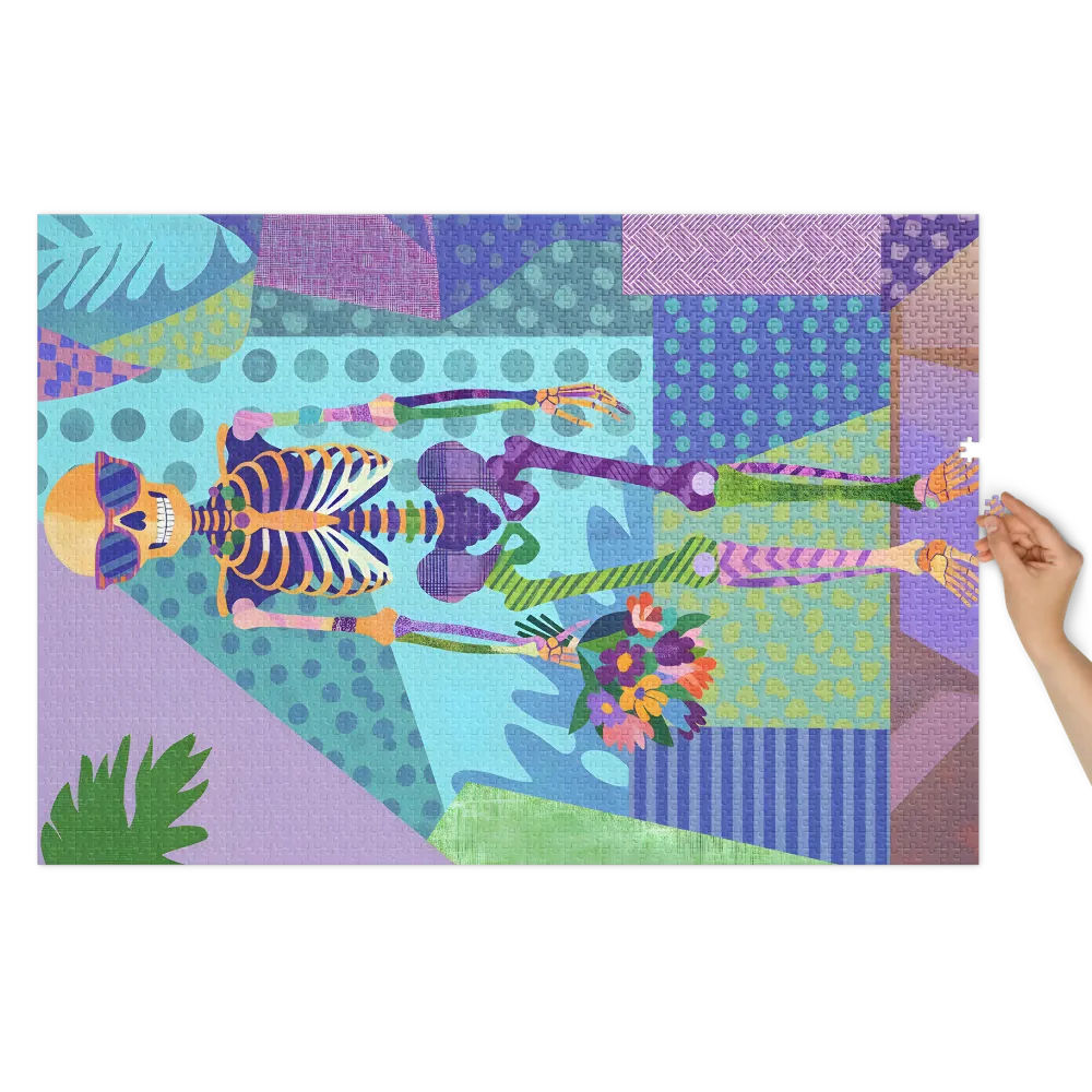 Patchwork Skeleton Blooms 
 Jigsaw Puzzle in Tin Box