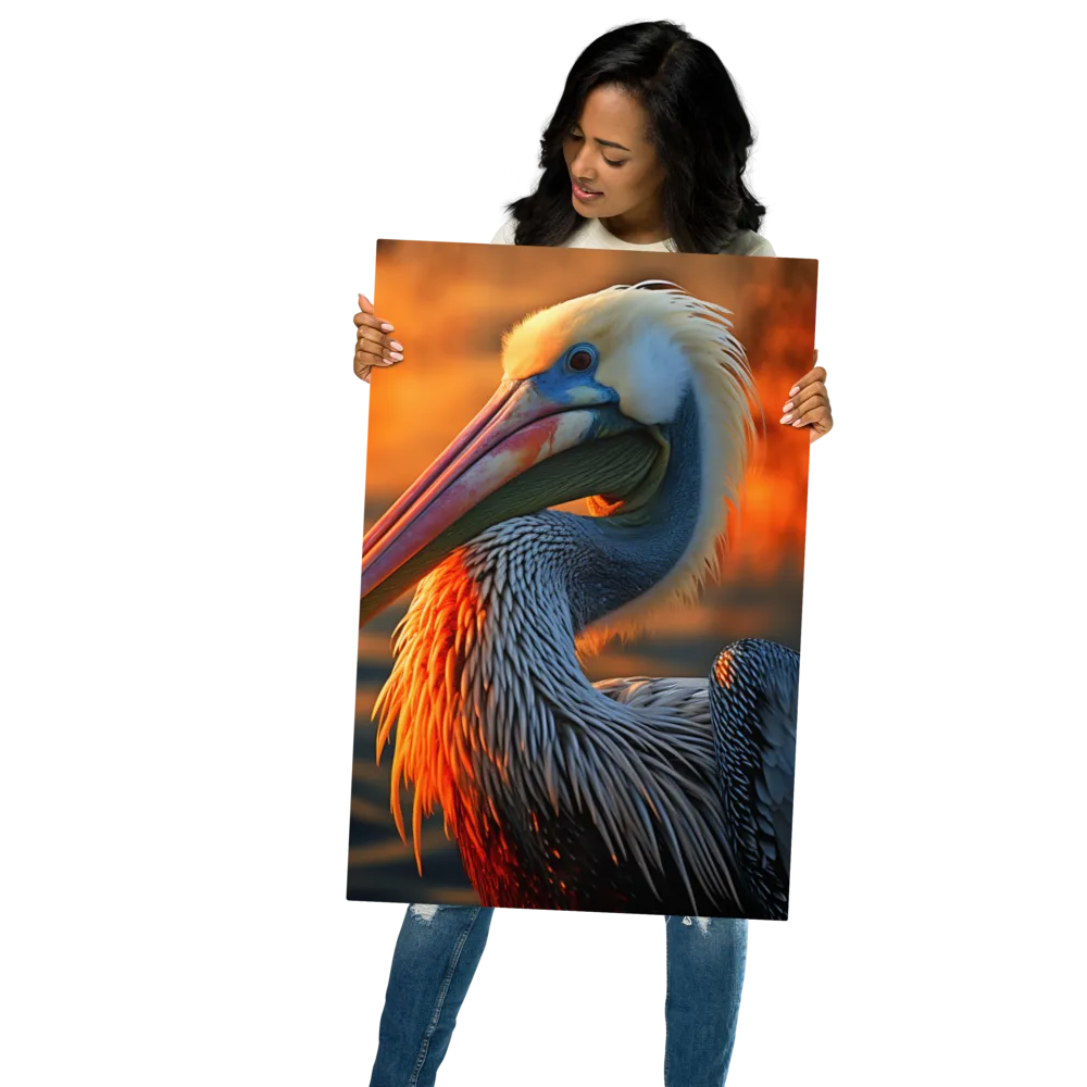 Elegance of the Pelican at Sunset | Metal Print | 20″×30″
