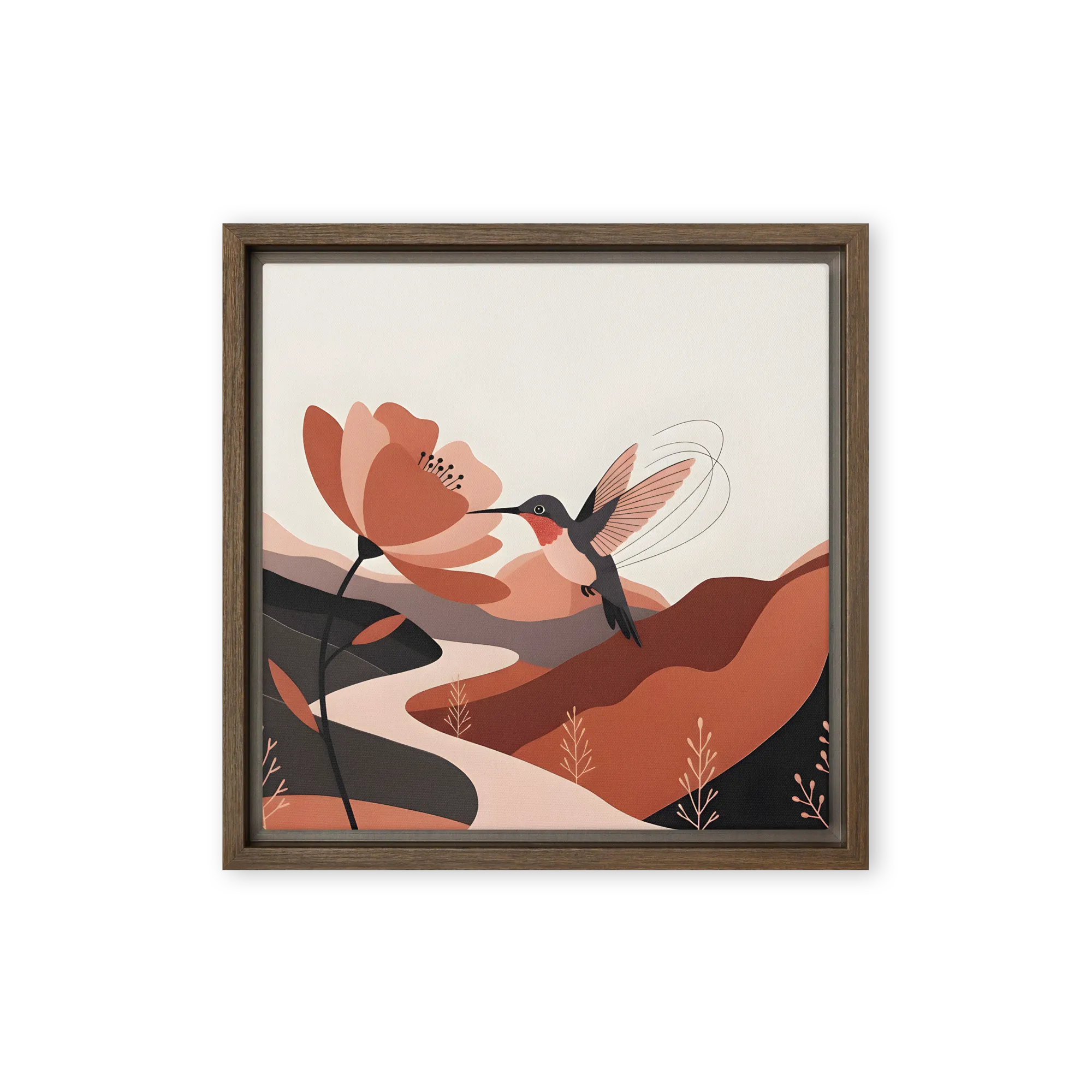 Hummingbird & Blossom 
 Canvas with Brown Frame