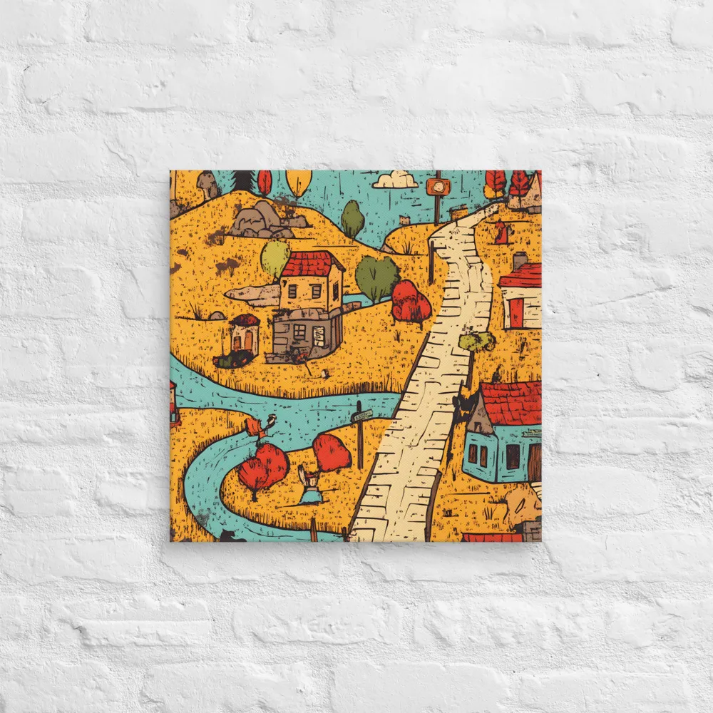 Whimsical Village Landscape | Canvas | 18″×18″
