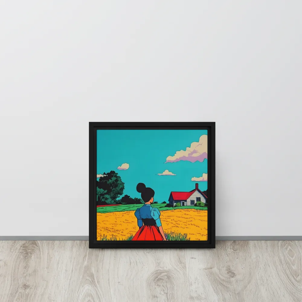 Whispers of a Sunlit Meadow | Canvas with Black Frame | 12″×12″