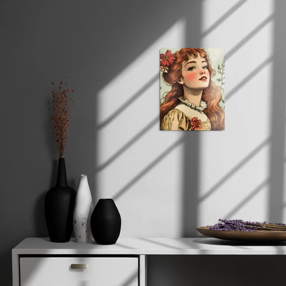 Whimsical Portrait of a Flower-Adorned Girl | Metal Print | 11″×14″