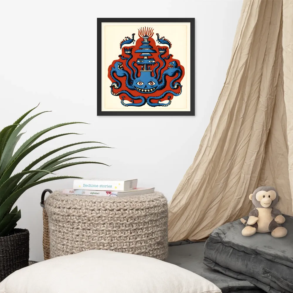 Grinning Octopus Totem 
 Poster with Black Frame | 16″x 16″