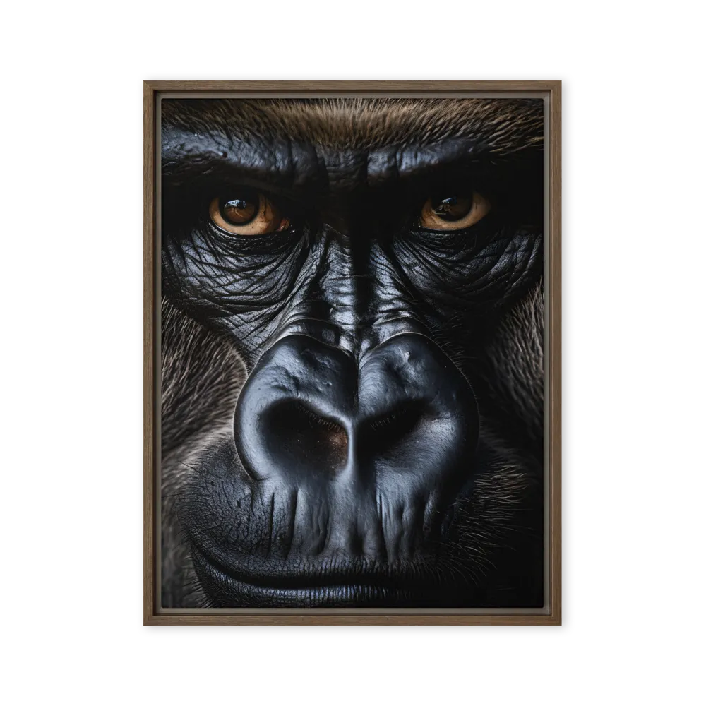 Gaze of the Wild: A Gorilla's Portrait | Canvas with Brown Frame | 24″×32″