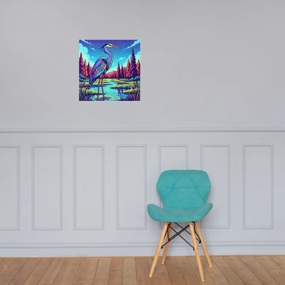 Neon Heron 
 Poster | 18″x 18″