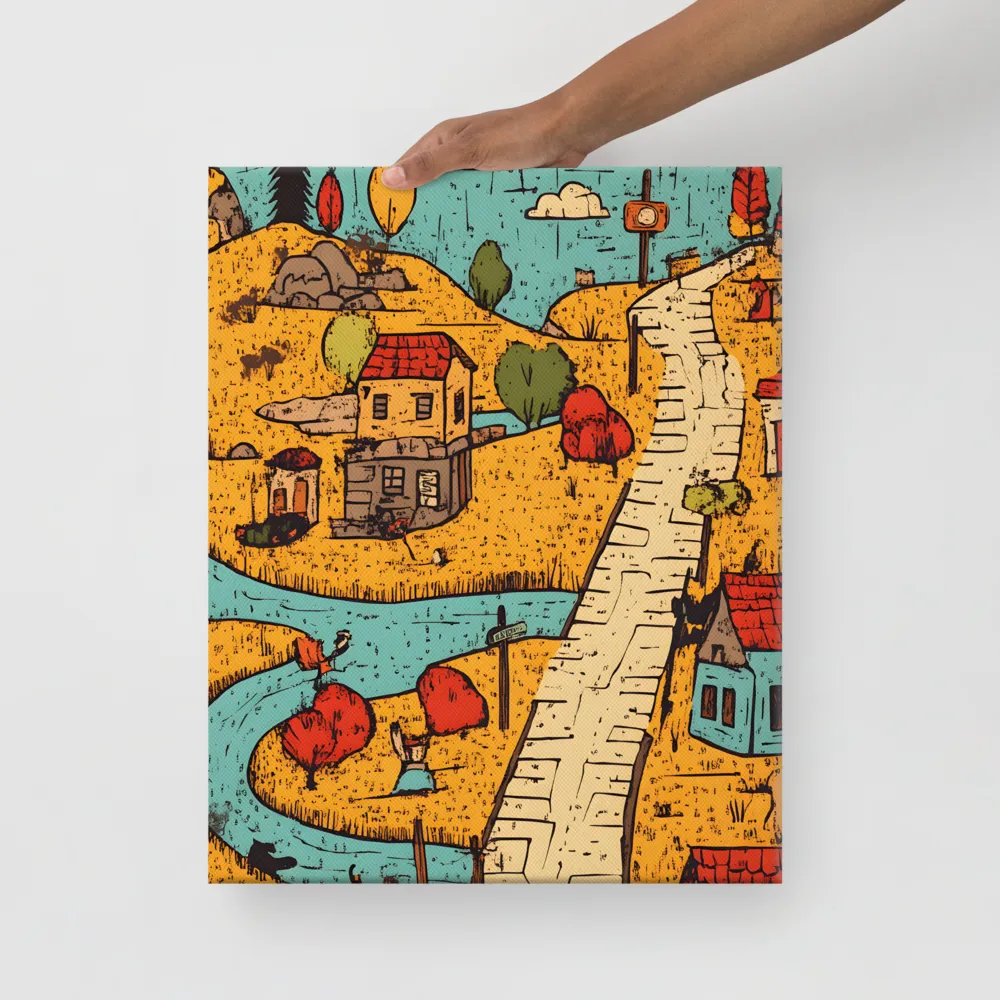 Whimsical Village Landscape | Canvas | 16″×20″