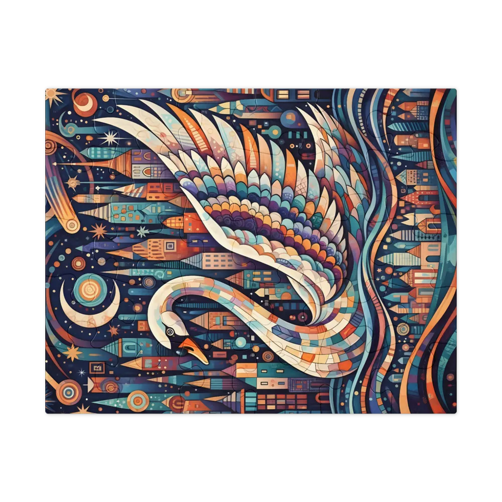 Starlit Mosaic Swan 
 Jigsaw Puzzle in Tin Box