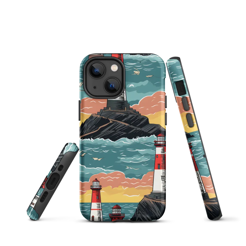 Lighthouses in a Whimsical Ocean | Phone Case |  13 mini | Tough Case | Matte
