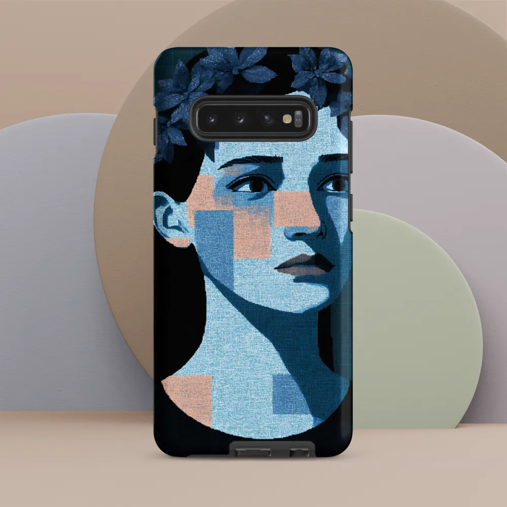 Grid-Wreathed Cyan Portrait