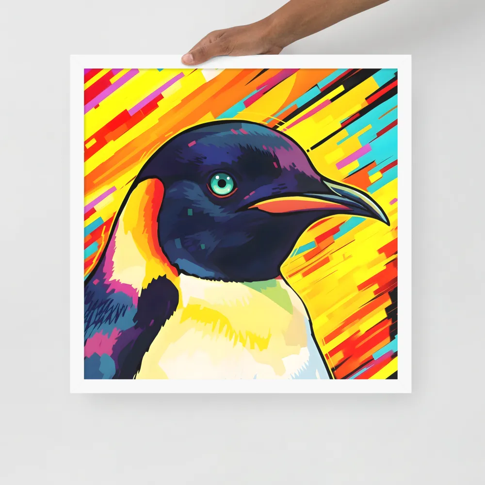 Neon Penguin 
 Poster with White Frame | 18″x 18″