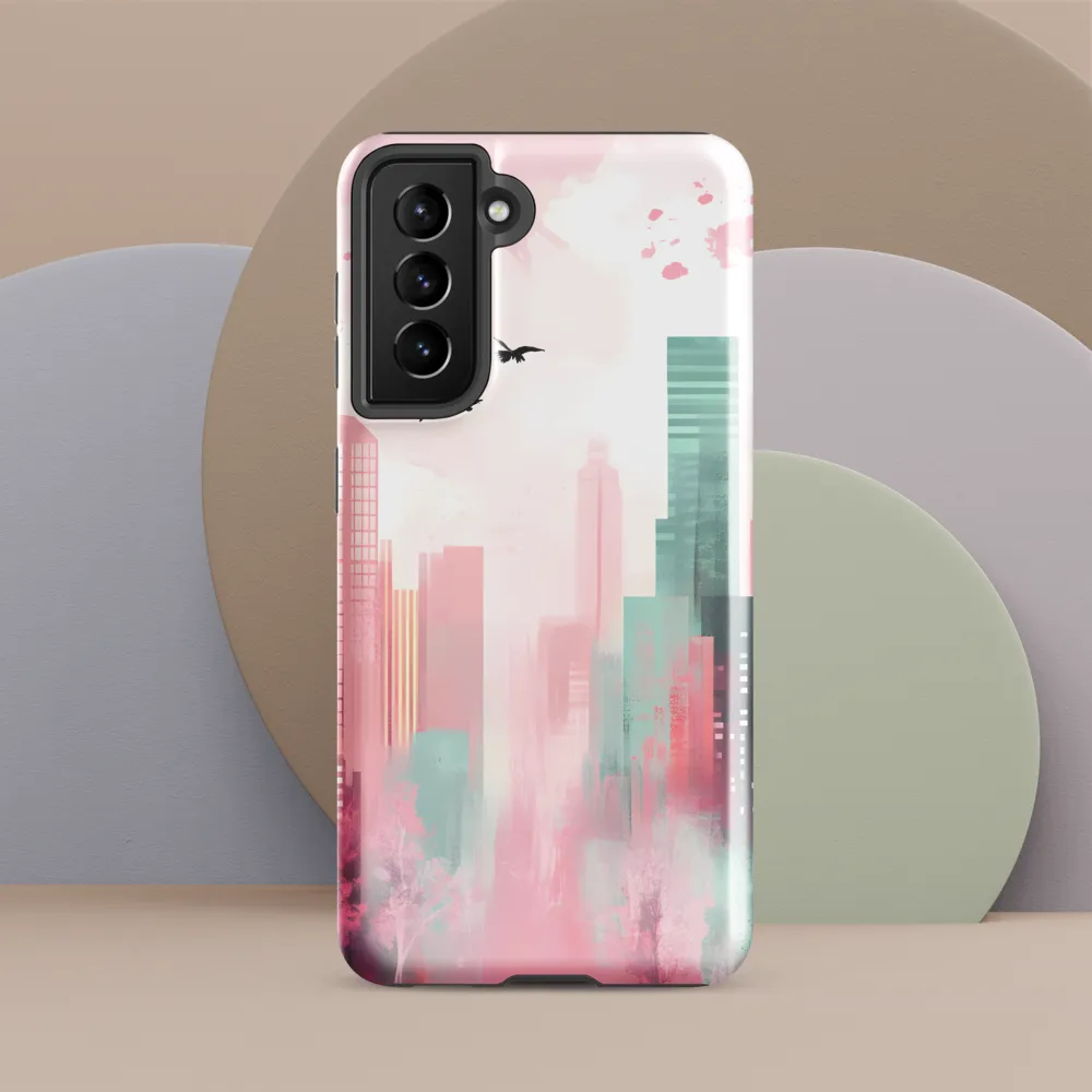 Dreamy Cityscape in Pink and Cyan