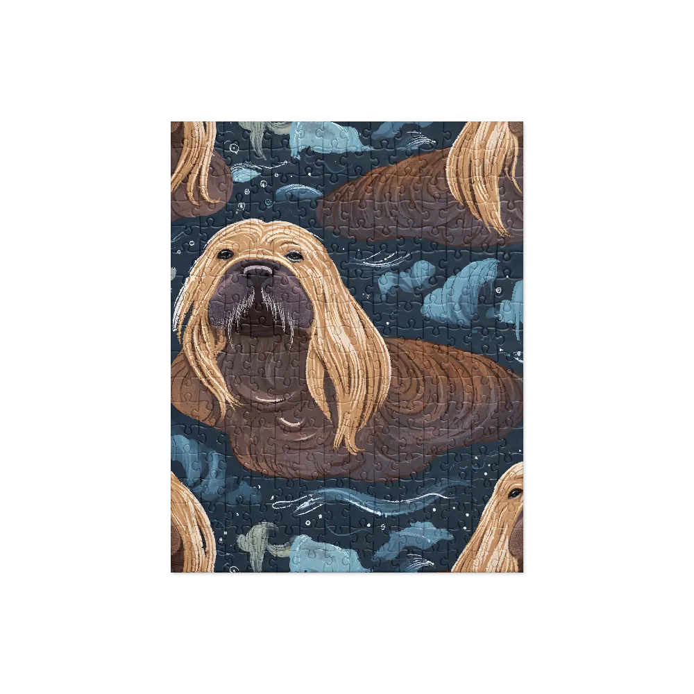 Whimsical Walruses in Deep Blue