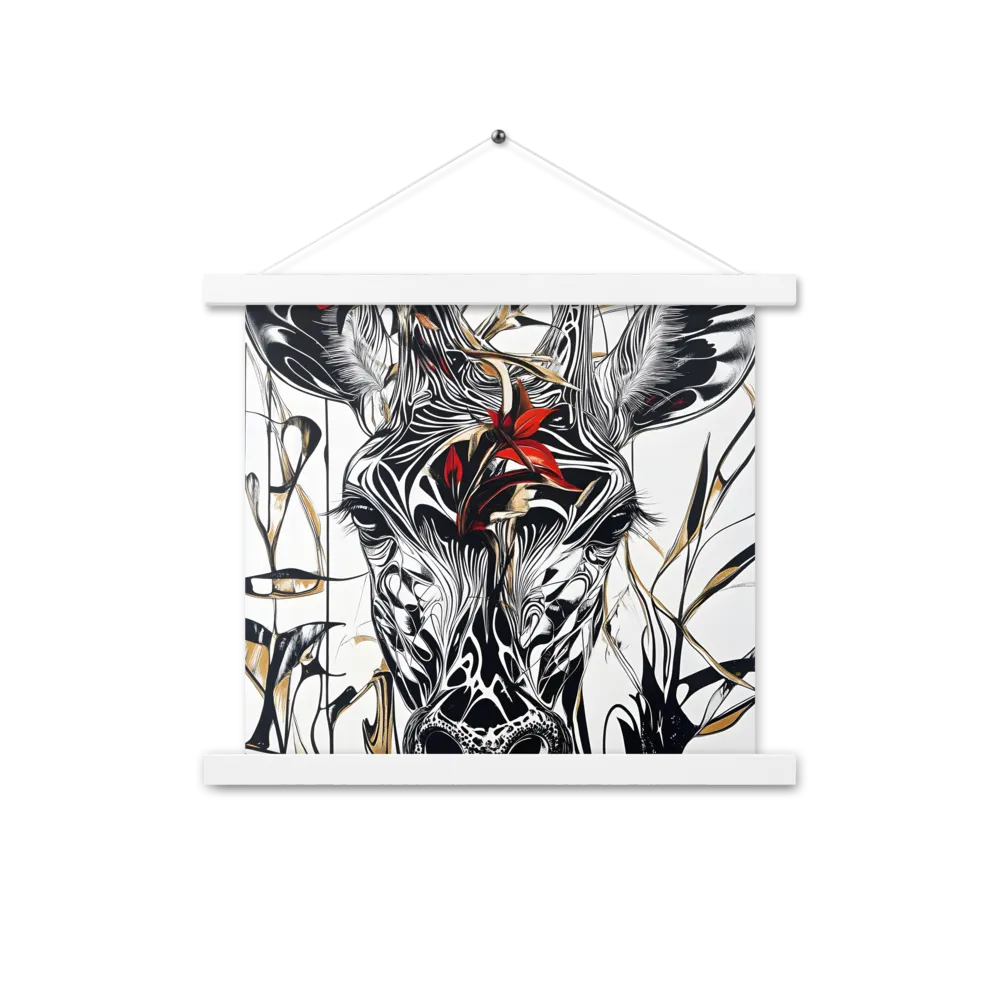 Floral Elegance: The Giraffe's Portrait | Poster With White Wood Hanger | 14″×14″