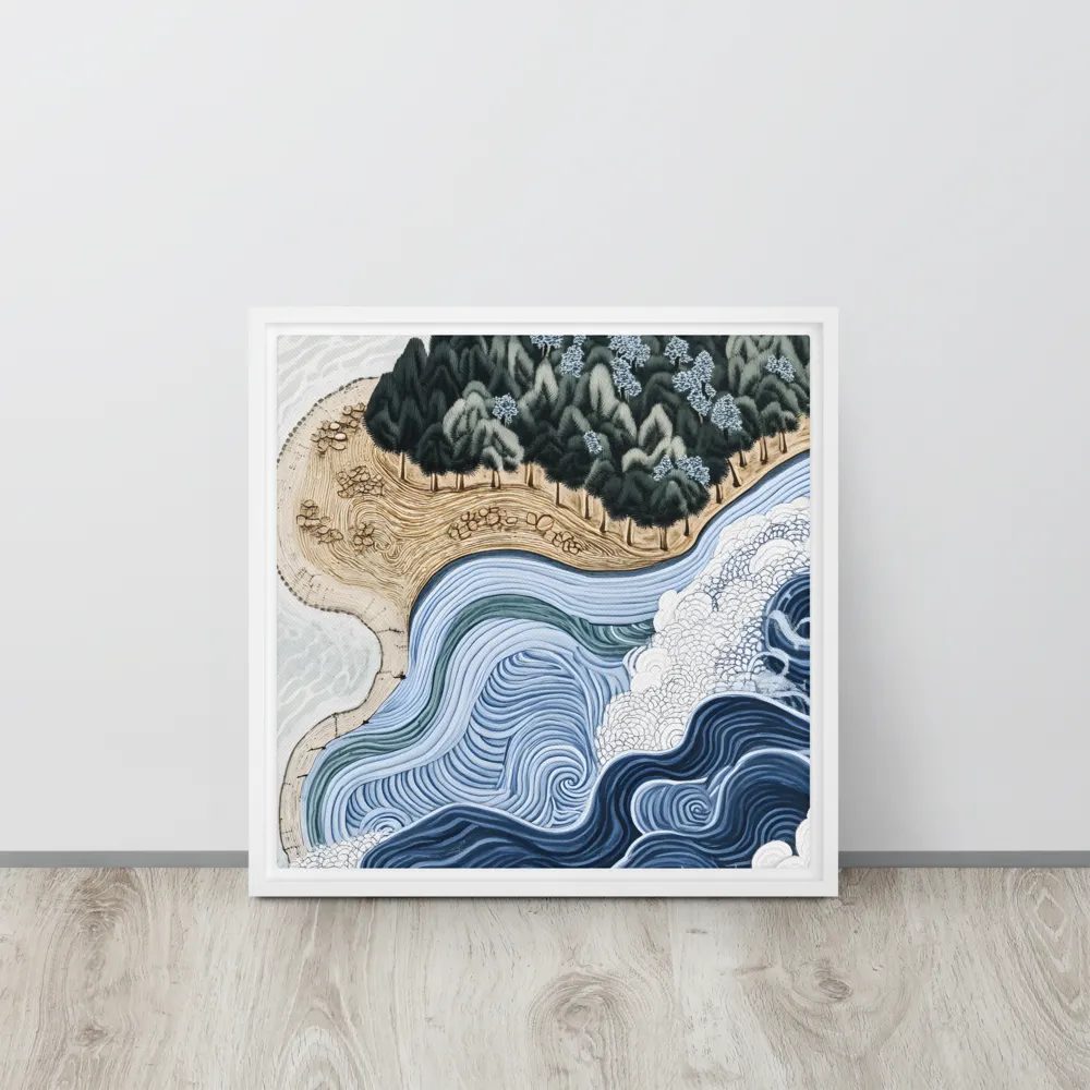 Oceanic Harmony: A Tranquil Landscape | Canvas with White Frame | 16″×16″