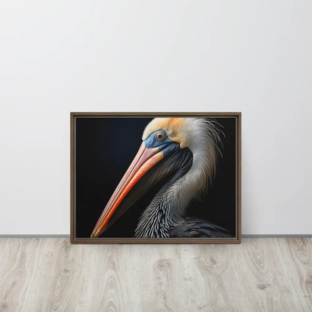Majestic Portrait of a Pelican | Canvas with Brown Frame | 18″×24″