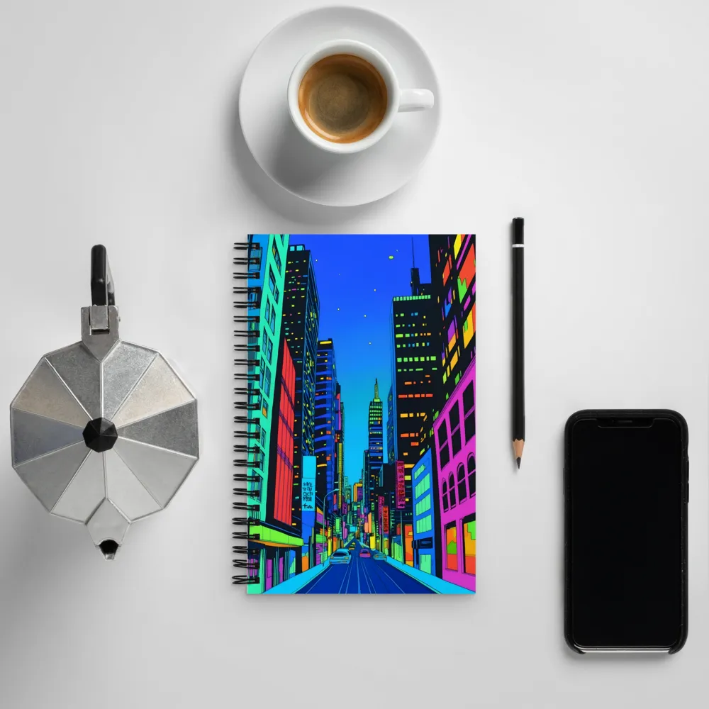 Neon Dreamscape: A Futuristic City at Dusk | Spiral Notebook