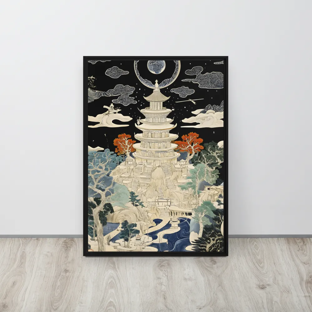 Whispers of the Pagoda | Canvas with Black Frame | 20″×28″