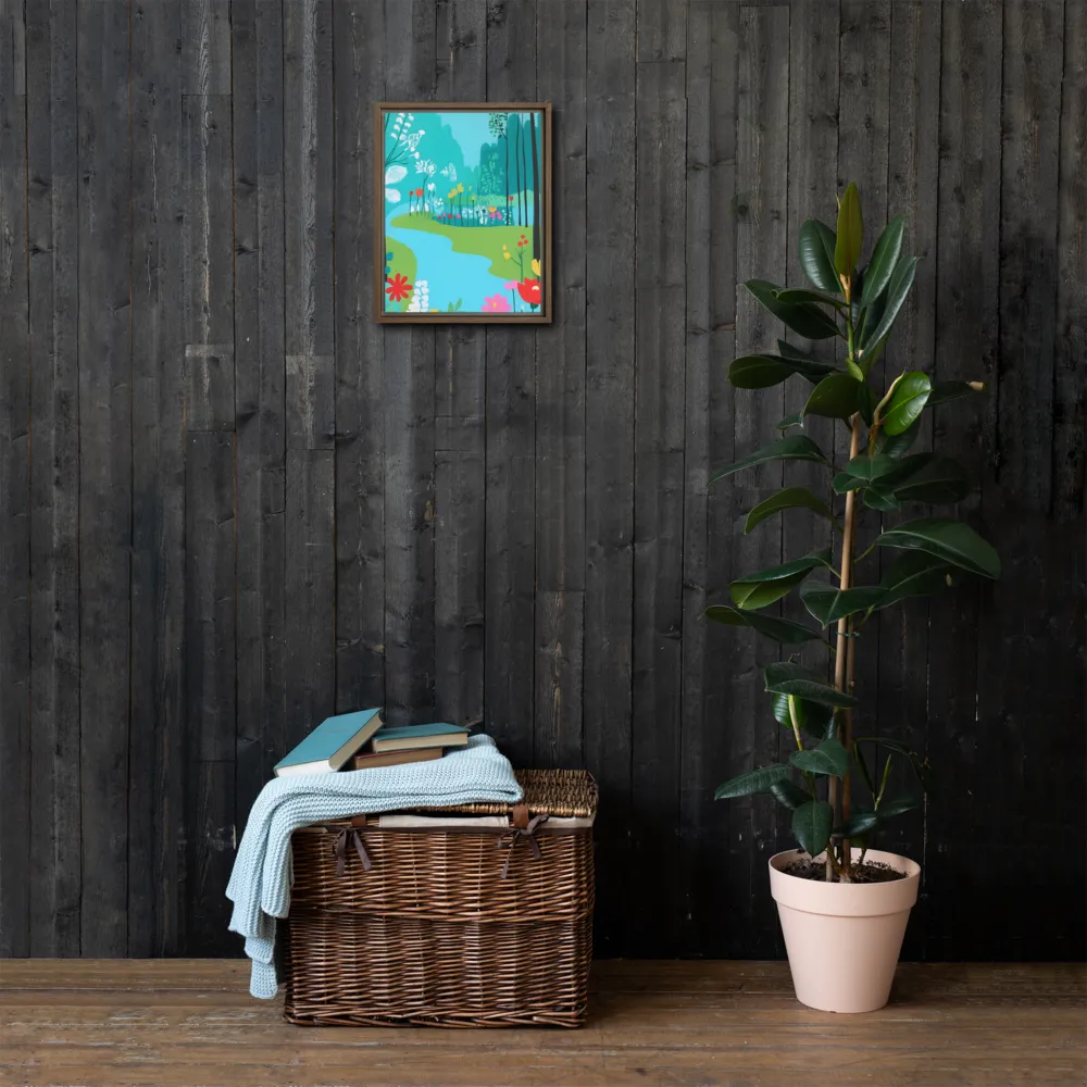 Whispers of Spring: A Colorful Retreat | Canvas with Brown Frame | 11″×14″