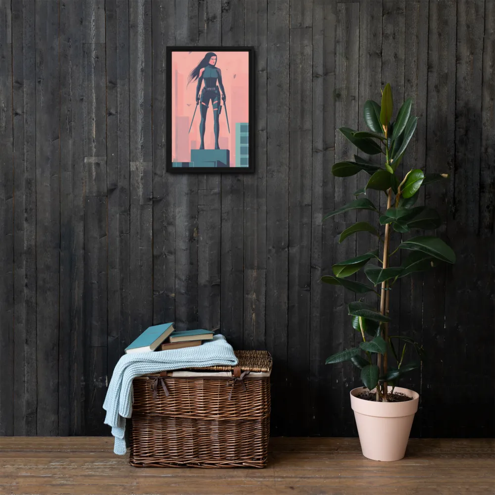 Urban Sentinel: A Warrior's Stand | Canvas with Black Frame | 12″×18″