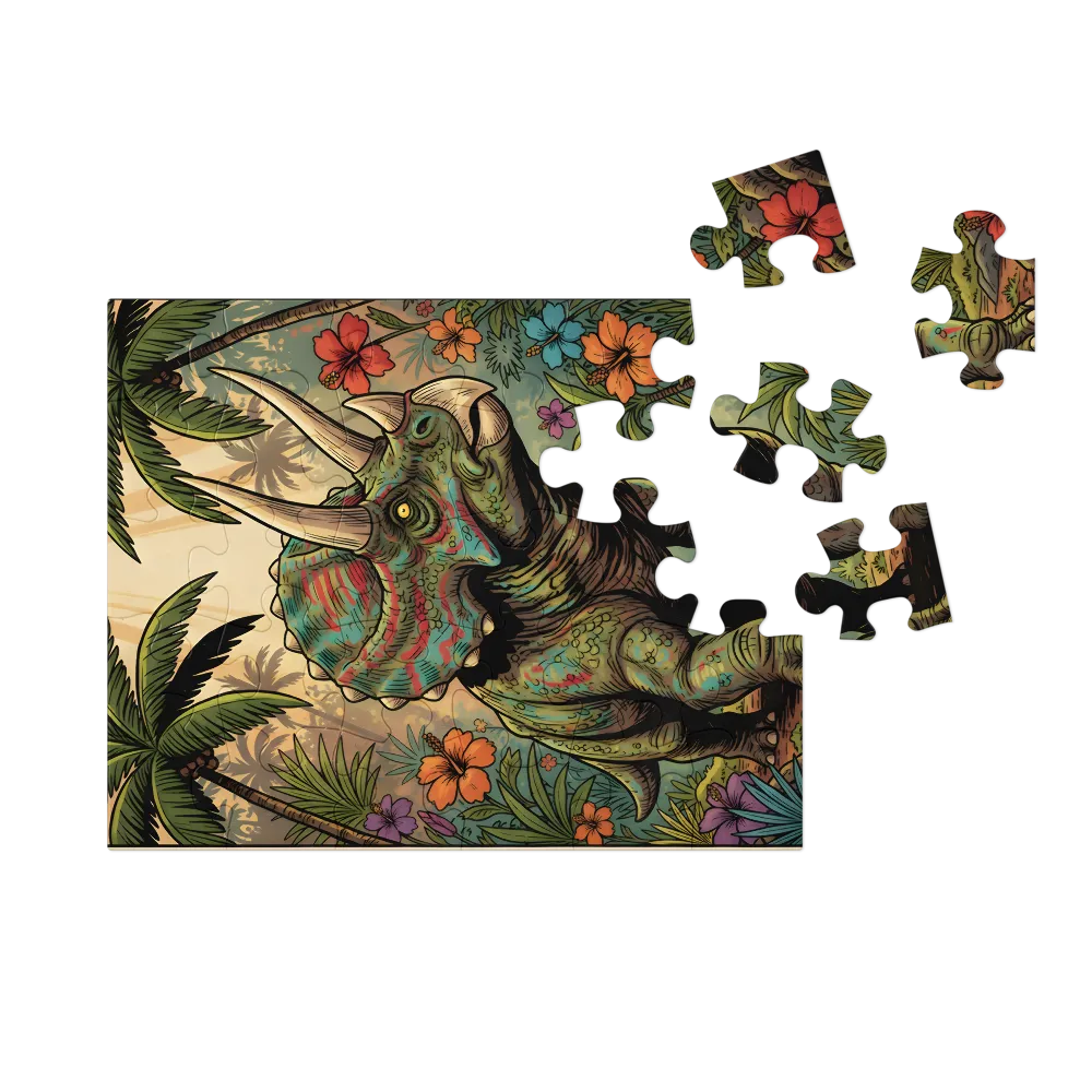 Tropical Triceratops 
 Jigsaw Puzzle in Tin Box