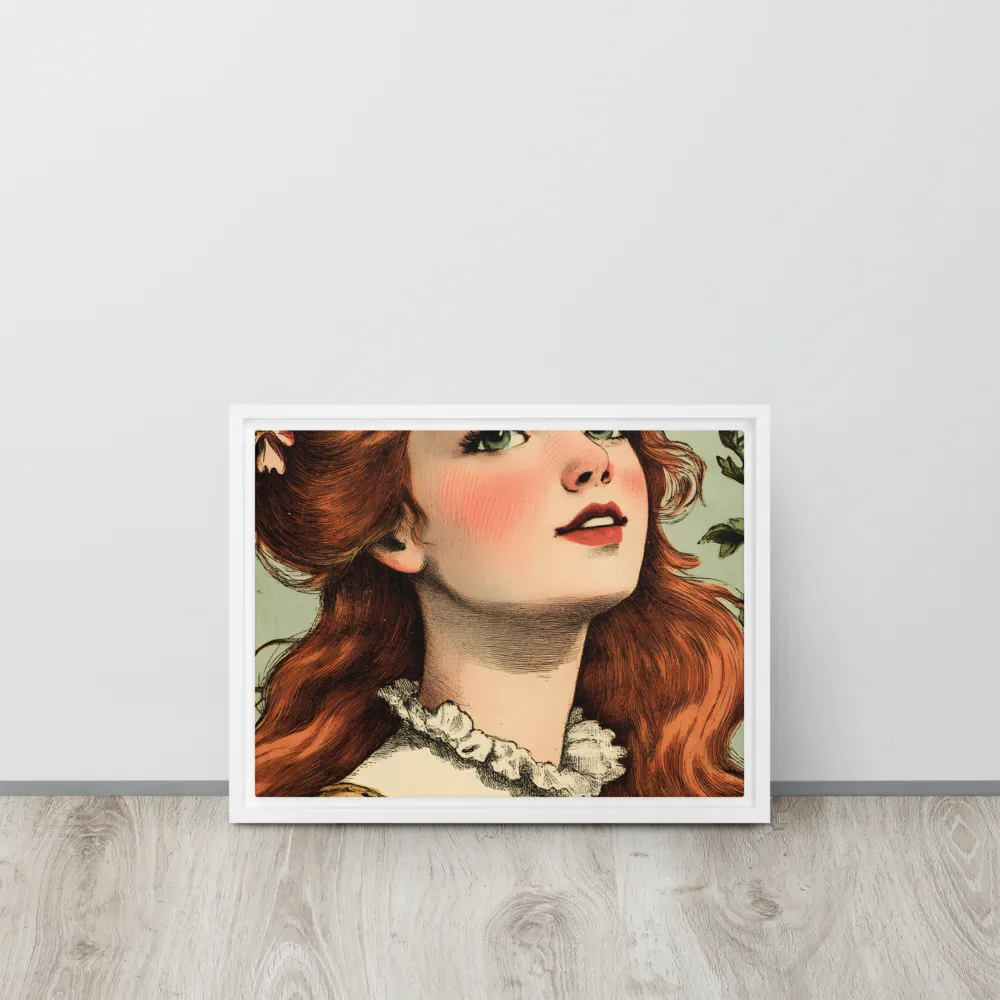 Whimsical Portrait of a Flower-Adorned Girl | Canvas with White Frame | 12″×16″