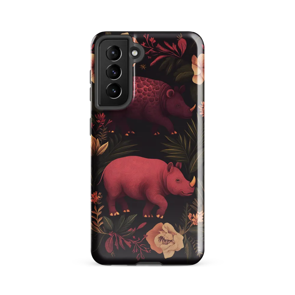 Rhinos in Floral Embrace