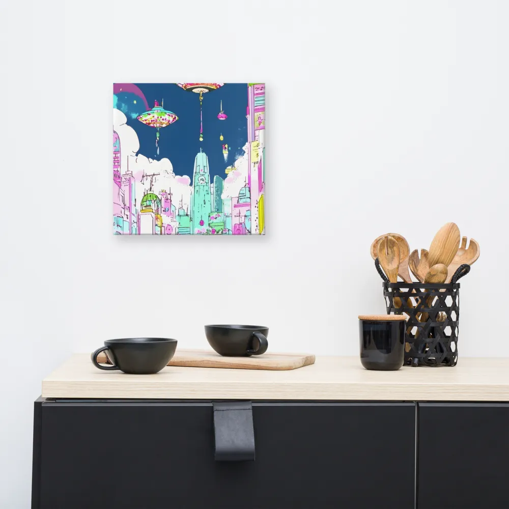 Futuristic Cityscape with Floating Structures | Canvas | 12″×12″