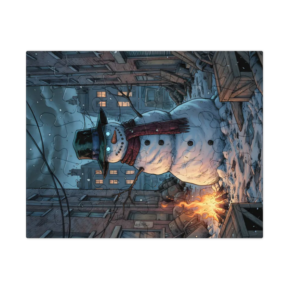 The Watchful Snowman 
 Jigsaw Puzzle in Tin Box