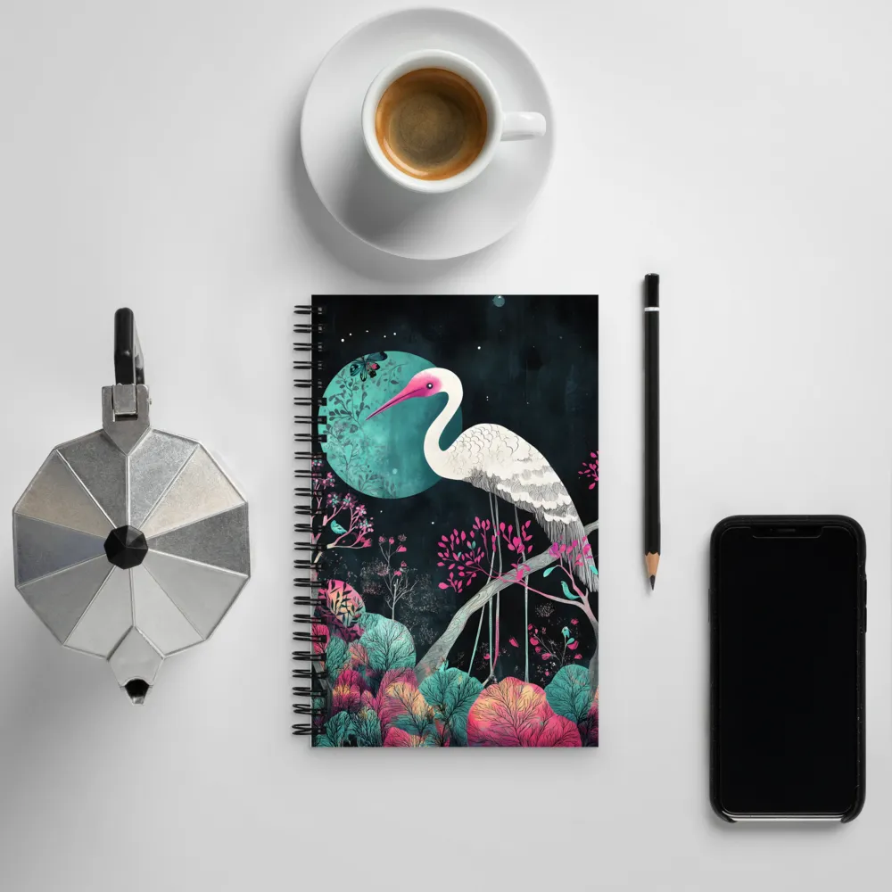 Ethereal Presence: Heron in a Floral Dreamscape | Spiral Notebook