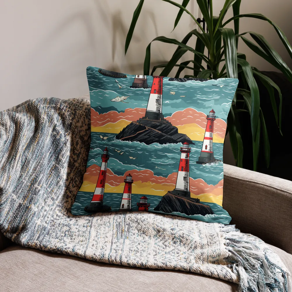 Lighthouses in a Whimsical Ocean | Pillow | 22″×22″