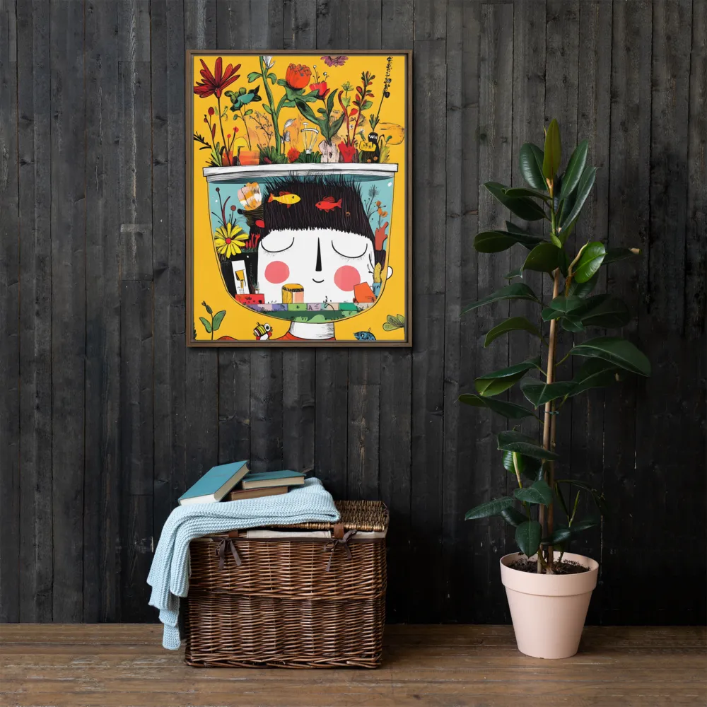 Whimsical Garden Head | Canvas with Brown Frame | 24″×32″