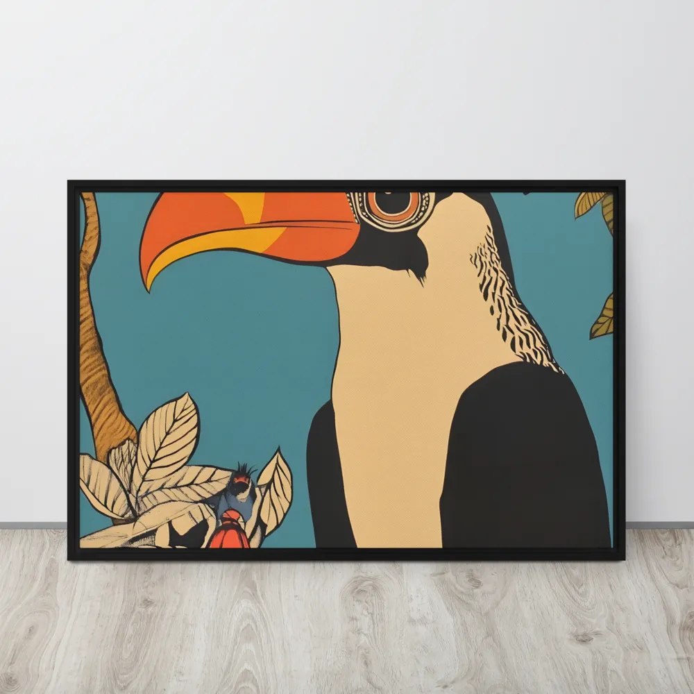 Tropical Majesty: The Toucan at Rest | Canvas with Black Frame | 24″×36″