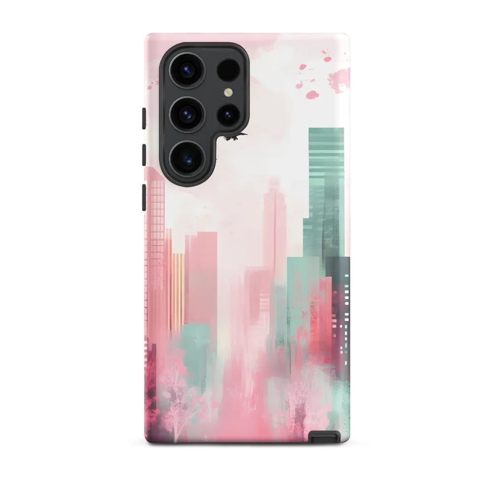 Dreamy Cityscape in Pink and Cyan