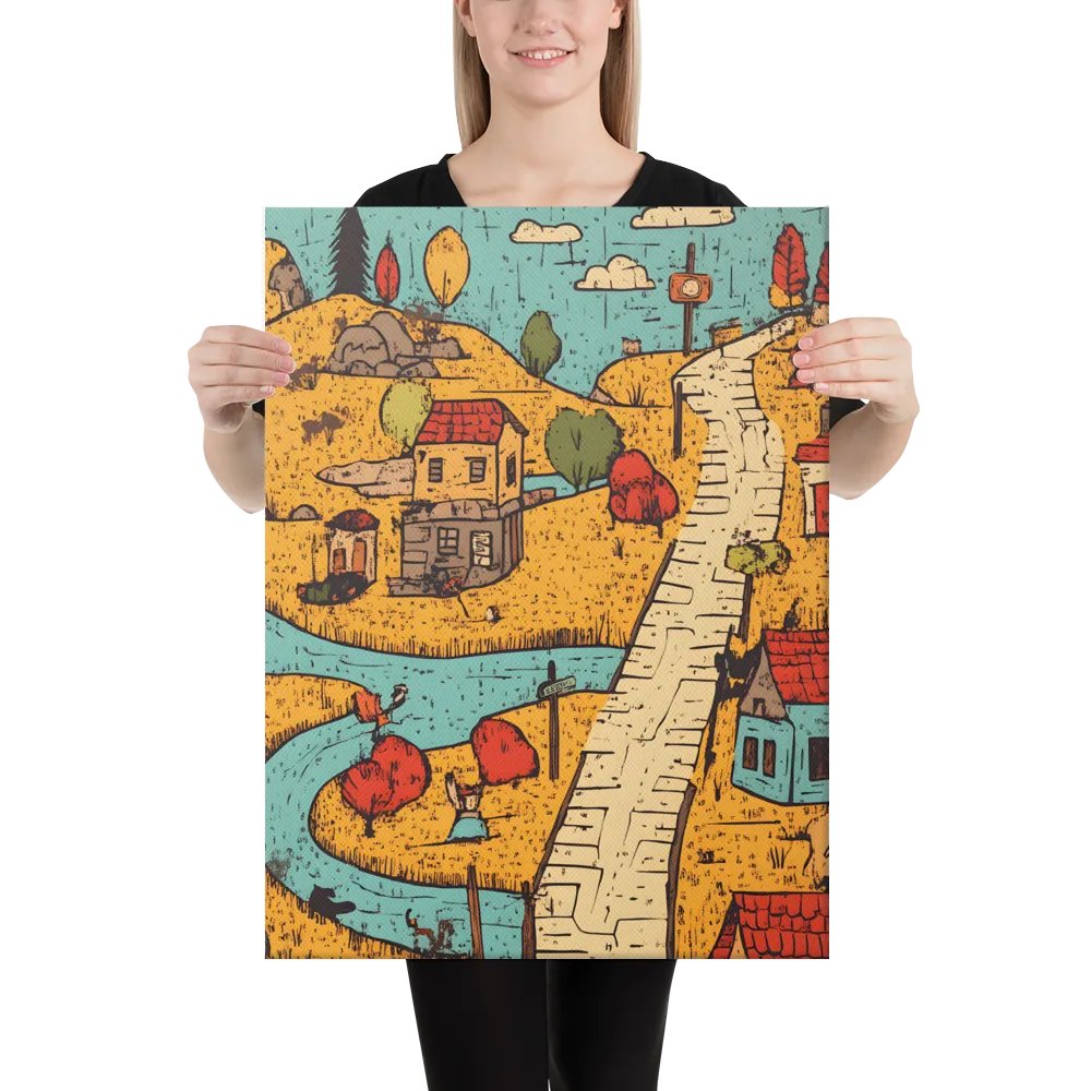 Whimsical Village Landscape | Canvas | 18″×24″