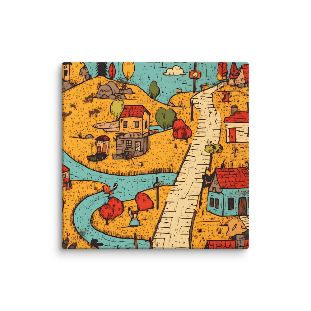 Whimsical Village Landscape | Canvas | 26″×26″