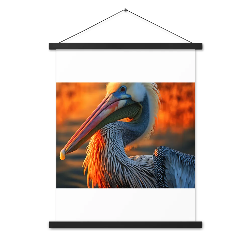 Elegance of the Pelican at Sunset | Poster With Black Wood Hanger | 18″×24″