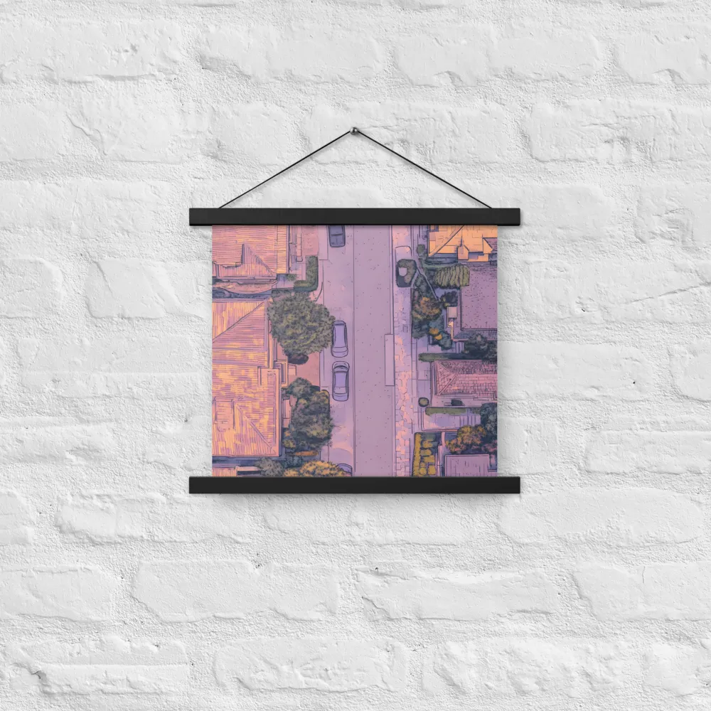 Aerial Serenity: Suburban Oasis | Poster With Black Wood Hanger | 14″×14″