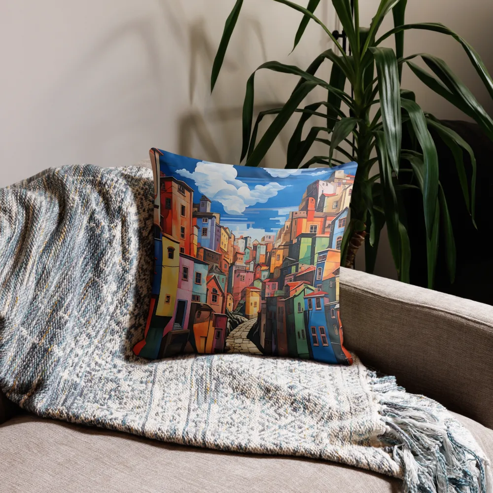 Whimsical Heights: A Vibrant Cityscape | Pillow | 18″×18″