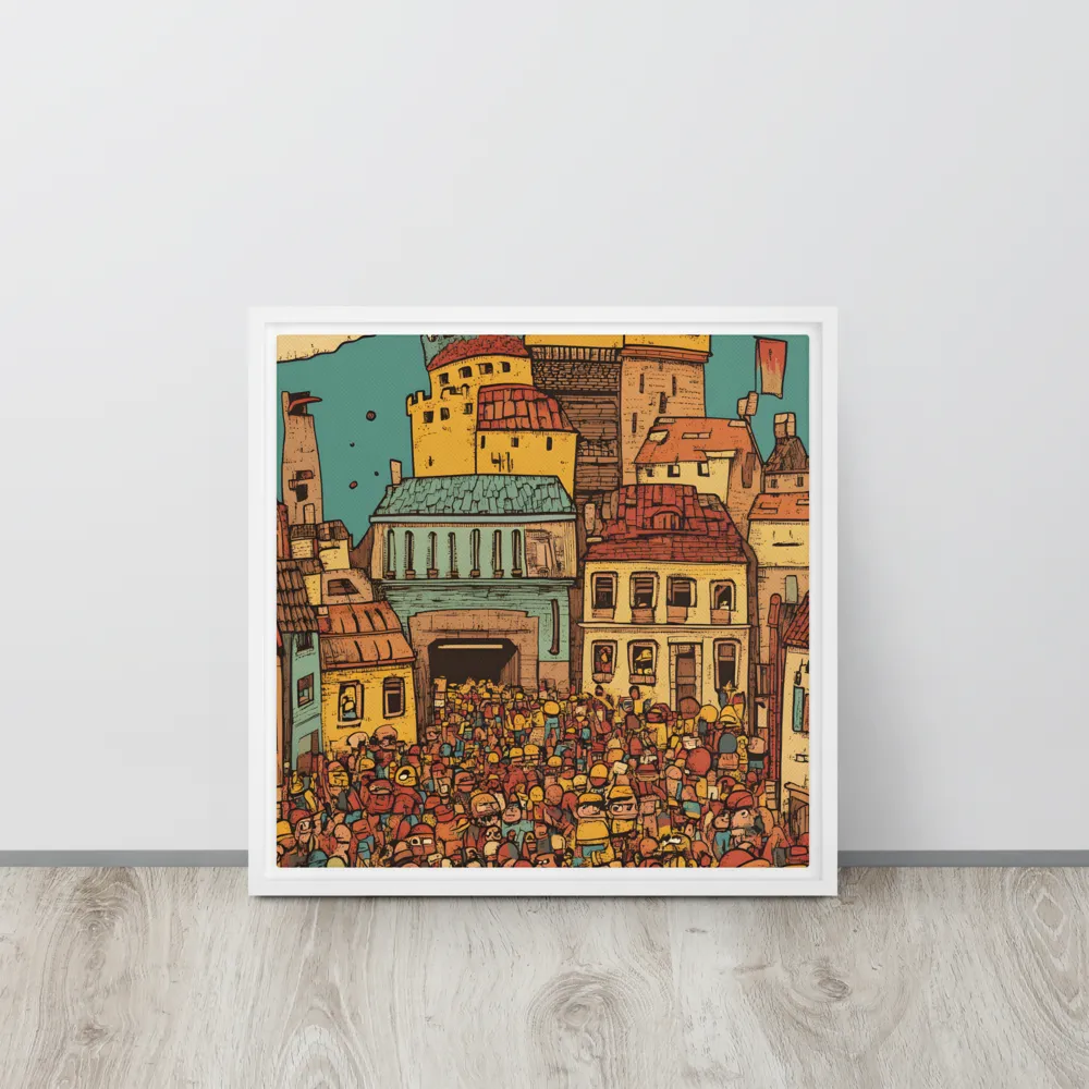The Quirky City Gathering | Canvas with White Frame | 16″×16″