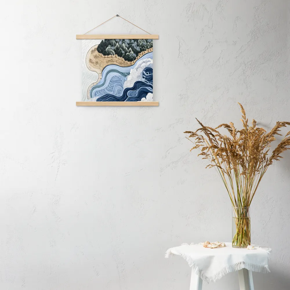 Oceanic Harmony: A Tranquil Landscape | Poster With Oak Wood Hanger | 14″×14″