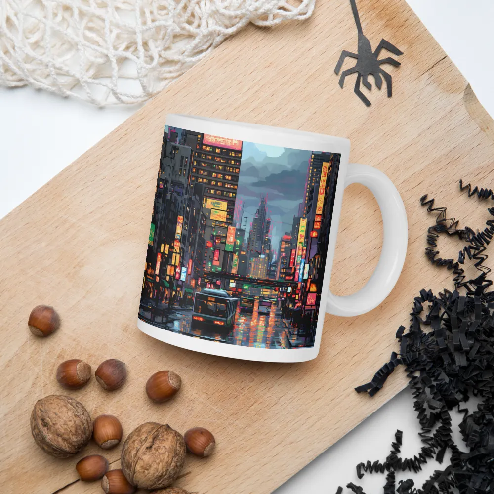 Neon Dreams: A Pixelated Urban Night | Mugs | Multiple Sizes & Colors