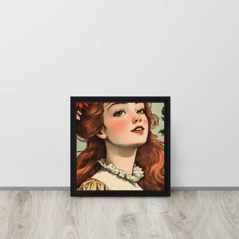 Whimsical Portrait of a Flower-Adorned Girl | Canvas with Black Frame | 12″×12″