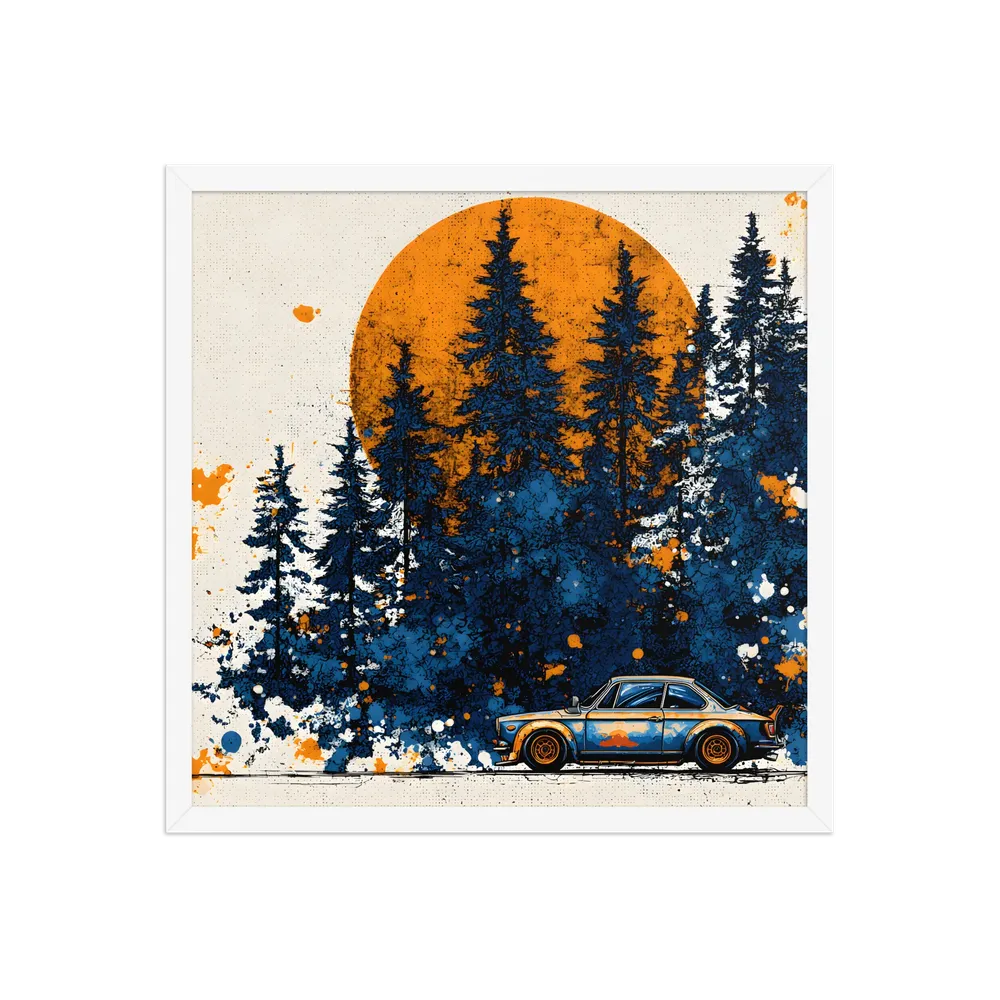 Sunset Forest Drive 
 Poster with White Frame | 18″x 18″