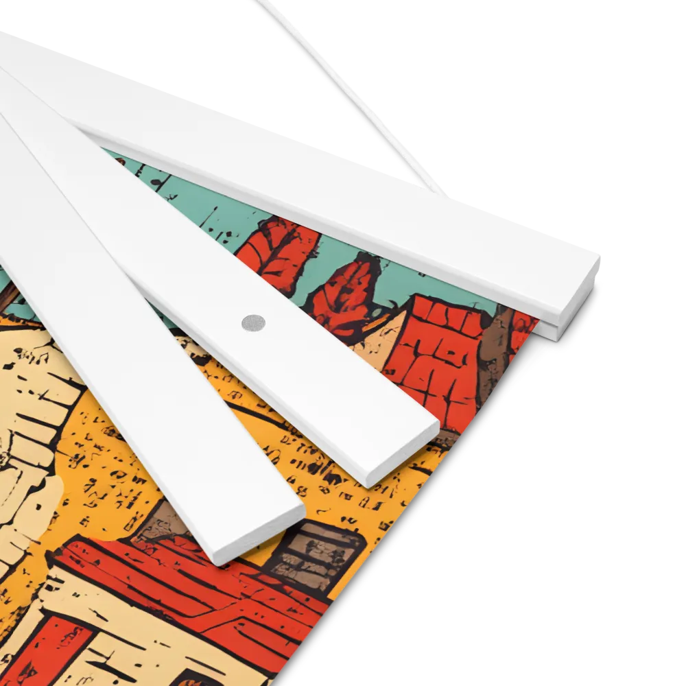 Whimsical Village Landscape | Poster With White Wood Hanger | 16″×16″