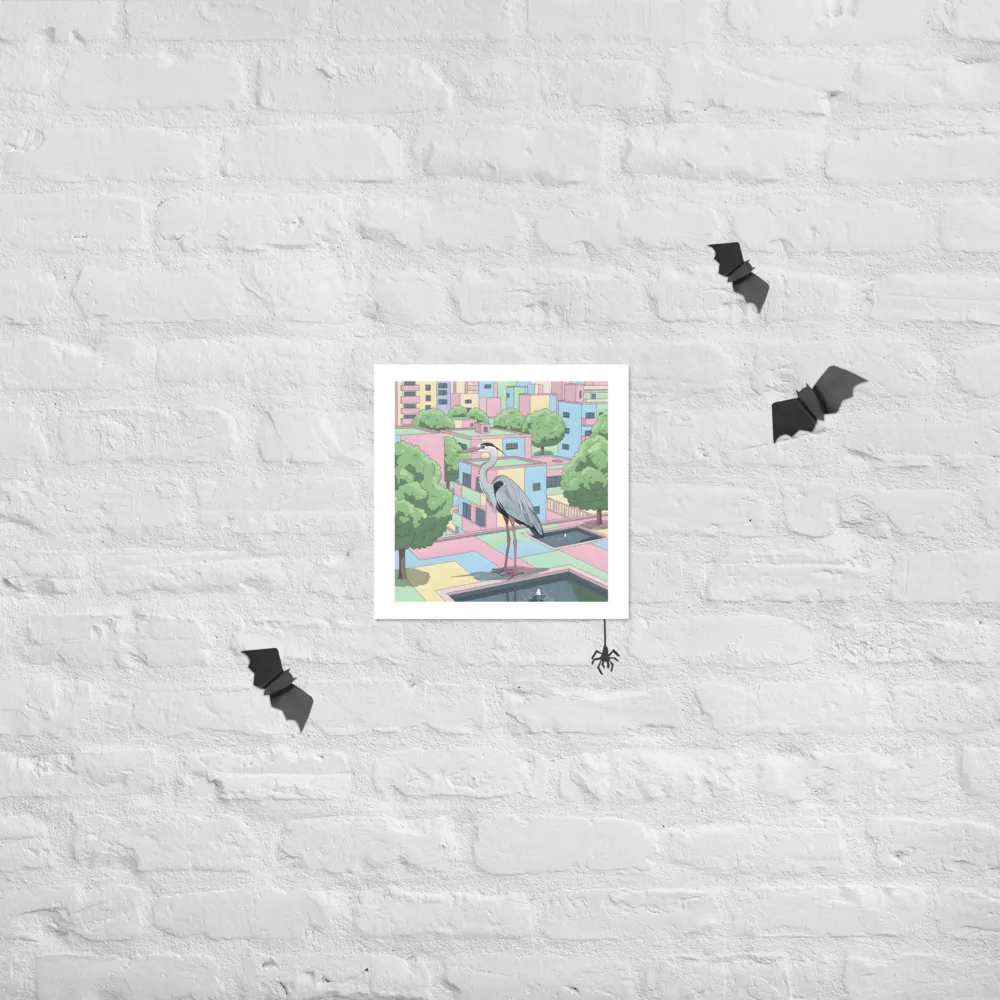 Pastel City Heron 
 Poster | 14″x 14″