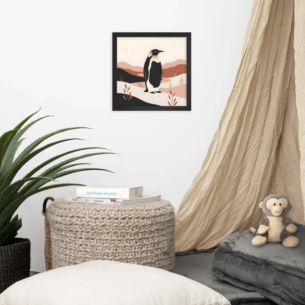 Terracotta Penguin 
 Poster with Black Frame | 12″x 12″