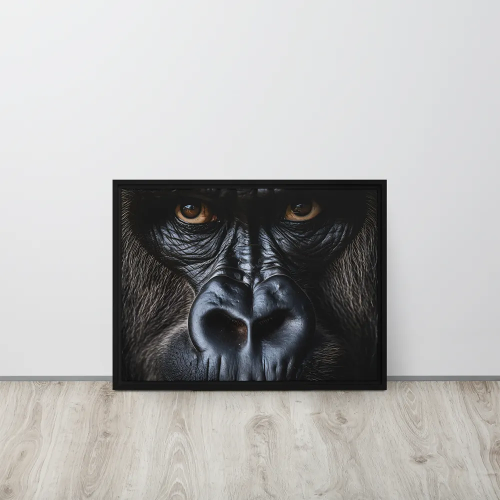 Gaze of the Wild: A Gorilla's Portrait | Canvas with Black Frame | 18″×24″