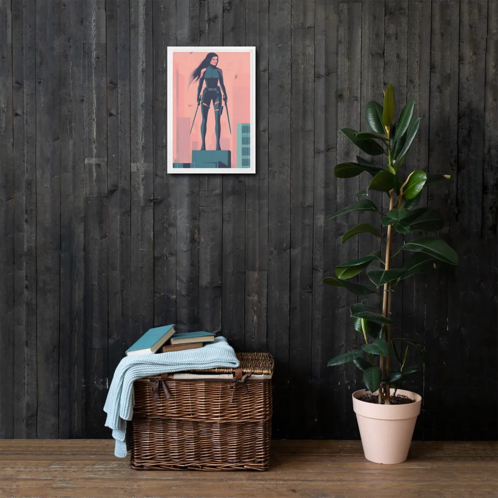 Urban Sentinel: A Warrior's Stand | Canvas with White Frame | 12″×18″