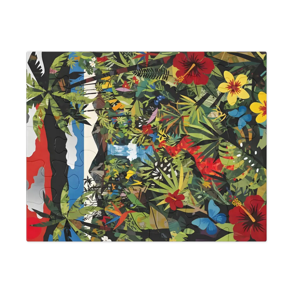 Tropical Waterfall Collage 
 Jigsaw Puzzle in Tin Box