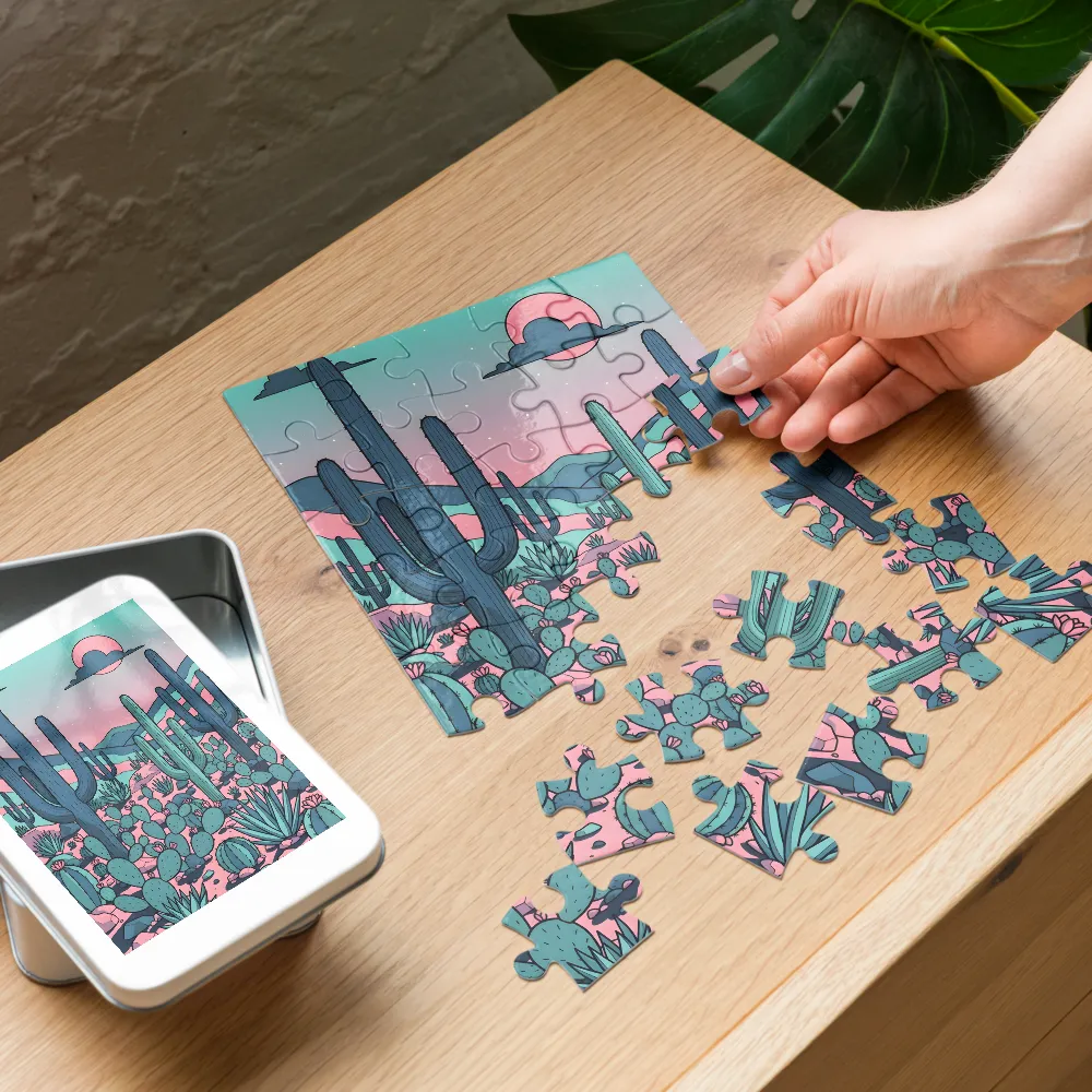 Moonlit Cactus Desert 
 Jigsaw Puzzle in Tin Box